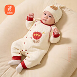 贝瑞加（Babyprints）婴儿连体衣男女宝宝秋冬保暖衣服夹棉加厚爬服柔软哈衣 红花59