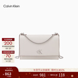 Calvin Klein【新年礼物】通勤单肩包荔枝纹包包金属搭扣链条翻盖CK女包斜挎包 WGY-米杏 OS