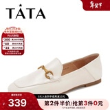 他她（TATA）方头乐福鞋女休闲平底一脚蹬小皮鞋女单鞋春秋款FLC22AM4 米色 38