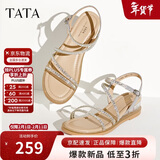 他她（TATA）绝美坡跟凉鞋女外穿一字带时装凉鞋夏季7UA03BL4 银色 39