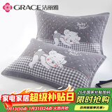 洁丽雅抗菌三层提花透气加大加厚纱布枕巾波点小熊-灰 78*52cm一对装