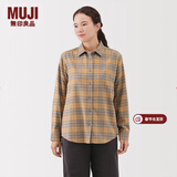 MUJI 女式 法兰绒 衬衫领 长袖衬衫衬衣内搭上衣纯棉冬季女装格子 暗黄色格纹 L （165/88A）