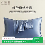 太湖雪纯色真丝枕套 100%桑蚕丝绸 单面真丝枕头套单只装雾霾蓝 48*74cm