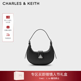 CHARLES&KEITH三角扣新月包腋下包单肩包包女包女友生日新年礼物CK2-50271205 Noir黑色 S