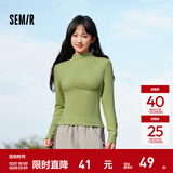 森马（Semir）长袖t恤女短款半高领薄绒轻暖打底衫2024冬新款纯色修身抓绒内搭 橄榄绿40874 XS