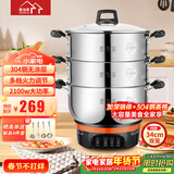 惠当家（Hui Dang Jia）电蒸锅电锅多功能电热锅电炒锅家用无涂层电蒸锅一体电煮锅加厚304不锈钢电火锅G08-34双