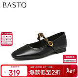 百思图25春简约复古玛丽珍鞋方跟女单鞋M1107AQ5 黑色 36