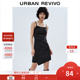 UR夏季新款女装潮流不规则下摆收褶吊带连衣裙UWV740053 正黑 M
