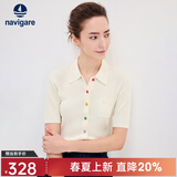 Navigare意大利小帆船短袖针织衫女士夏季舒适修身小外套中袖开衫短款T恤 椰奶白 M 码