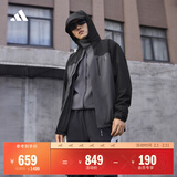 adidas拒水加绒内胆三合一连帽外套男女秋冬阿迪达斯官方轻运动   固态深灰   2XL