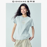 佐丹奴短袖T恤女新款纯棉浪漫主题花朵印花圆领休闲上衣05396386