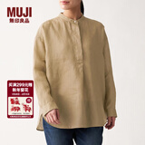 MUJI MUJI 女式 法国亚麻水洗 束腰长上衣 长袖 BCJ02C0S 驼色 XS-S