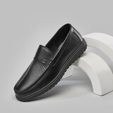 意尔康男鞋秋季休闲轻便一脚蹬皮鞋舒适软底豆豆鞋 97330W 黑色单鞋 41