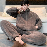 雪中飞珊瑚绒睡衣男士秋冬季2026年新款加绒加厚法兰绒家居服套装可外穿 NSJLY-KS25暖灰棕拉链立领男 【柔软抗静电】 L -170/88A 【建议100-130斤】