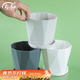 寿禾 花盆小号带托盘简约树脂家庭种植 木里盆混色小号3个装