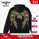 BOY LONDON【灿若繁星】春情侣风外套潮牌刺绣开衫连帽卫衣N06904 黑色金色翅膀 XS