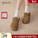 百思图25冬季新款【牛皮革层】勃肯鞋复古休闲加绒保暖女鞋N2539DM5 驼色 39