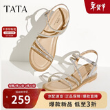 他她（TATA）绝美坡跟凉鞋女外穿一字带时装凉鞋夏季7UA03BL4 银色 35
