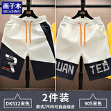 画子木【两件装】冰丝短裤男夏季五分裤宽松外穿大裤衩休闲沙滩裤男中裤 DK512米色+905米色（两条装） XL