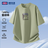 GENIOLAMODEt恤男士夏季220G重磅纯棉透气休闲印花百搭短袖男款体恤 棕绿 L
