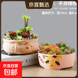 花盆绿植盆栽大口径拼盘多肉陶瓷素烧透气粗陶桌面绿植手绘小花盆 SJH拼盘组合2个-005 【看图标注】