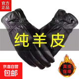 羊皮手套男士女士冬季加绒加厚保暖皮手套骑行开车摩托车薄款手套 100%羊皮加绒-加大男款