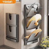 优勤（YOUQIN）可折叠吸盘锅盖架壁挂式免打孔厨房置物架放砧板菜板收纳神器 枪灰三层【铝合金】吸盘可折叠