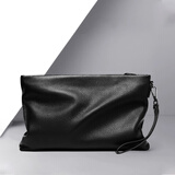 澳懿男士手包羊皮手抓包商务真皮手拿包信封包休闲大容量软包牛皮钱包 【牛皮材质】荔枝纹黑色款 小号【长27宽18厚3公分】