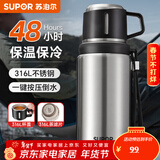 苏泊尔（SUPOR）保温杯大容量不锈钢316L车载水壶户外保温杯商务高档泡茶杯 流光银700ml【316L+自带茶杯】