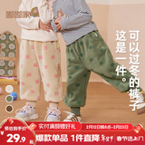 嘟嘟家【柔软厚实】儿童裤子秋冬款加绒宝宝冬装婴儿保暖裤女童男童棉裤 米色粉兔 100