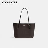蔻驰（COACH）【品牌直供】女士大号大容量单肩手提托特包胡桃木拼黑色CBT20