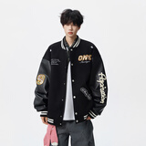 NEW OR MODE美式高街刺绣棒球服外套男士春季新款潮牌宽松休闲情侣夹克衫上衣 黑色【高品质】 XL 【建议125-145斤】