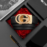 COW皮带男士腰带礼盒装头层牛皮商务休闲真带荔枝纹裤带 C-901金色