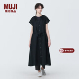 MUJI女式 强捻法国袖连衣裙 女装裙子夏季纯棉全棉衬衫连身裙BC2JGC4S 黑色 L(165/88A)