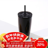 乐扣乐扣（LOCK&LOCK）双层吸管塑料杯学生上班族夏日大容量畅饮便携水杯750ML黑色 