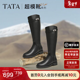 他她（TATA）时装靴骑士靴女靴子大筒围真皮长筒靴加绒高靴冬7TG84DG4 黑色（单里）-7TG84 36