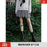 ELLE法式设计感松紧腰短裙女2025秋季新款时尚小众休闲风别致伞裙 黑色 S