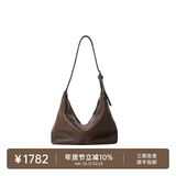 裘真情人节礼物【明星同款】植鞣胎牛皮腋下经典hobo包通勤真皮女包 咖啡色-小号(胎牛皮版) 小包/大包