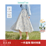 茵曼（INMAN）法式碎花高级感2025夏女新款休闲中长吊带连衣裙子 白底蓝花半身裙-18412674 S