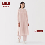 MUJI女式 水洗 平纹 立领长袖连衣裙女装裙子25年春季连身裙 衬衫裙 浅粉红色条纹 L （165/88A）