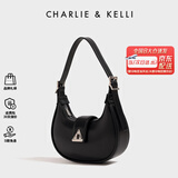 CHARLIE&KELLI CK品牌包包女款2026新款三角扣新月包腋下包单肩斜挎女生日礼物 黑色【京仓配送 赠礼袋】