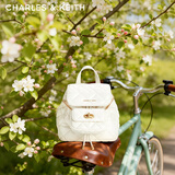 CHARLES&KEITH菱格大容量柔软多用背包书包双肩包包女包生日礼物CK2-60151400 Cream奶白色 S