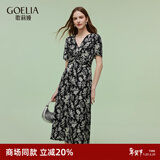 歌莉娅碎花连衣裙女夏2025新款法式独特漂亮扭结小裙子1E4L4K3R0 83D黑底米白山茶花印花 M