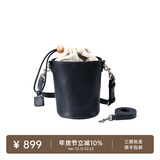 裘真情人节礼物抽绳水桶包女植鞣头层牛皮包包复古通勤单肩斜跨休闲包 蓝色-小号