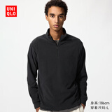 优衣库男装柔滑弹力摇粒绒半拉链套头衫/长袖481184 09 黑色 M