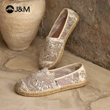 快乐玛丽（J&M）董璇同款渔夫鞋女夏季镂空透气布鞋休闲一脚蹬平底单鞋 银色 37