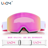 USOM滑雪镜双层防雾男女款登山滑雪护目镜可卡近视UF035:樱花粉