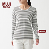MUJI MUJI 女式 弹力罗纹编织长袖T恤打底衫上衣女款内搭春秋BBC03A1A 浅灰棕色X图案 M (160/84A)