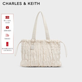 CHARLES&KEITH大容量抽绳褶皱单肩托特包生日新年礼物送女友CK2-30271558-1 Cream奶白色 L