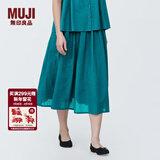 MUJI女式强捻抽褶裙长半身裙纱裙薄荷曼波风纯棉全棉裙子女装半裙 绿色 L 165/70A